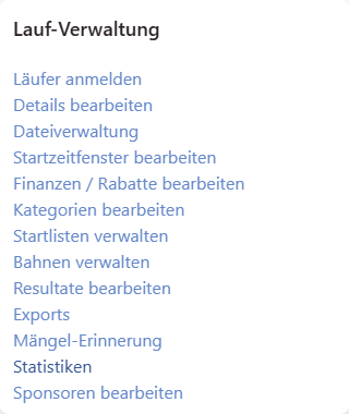 Karte Lauf-Verwaltung mit dem Eintrag Exports